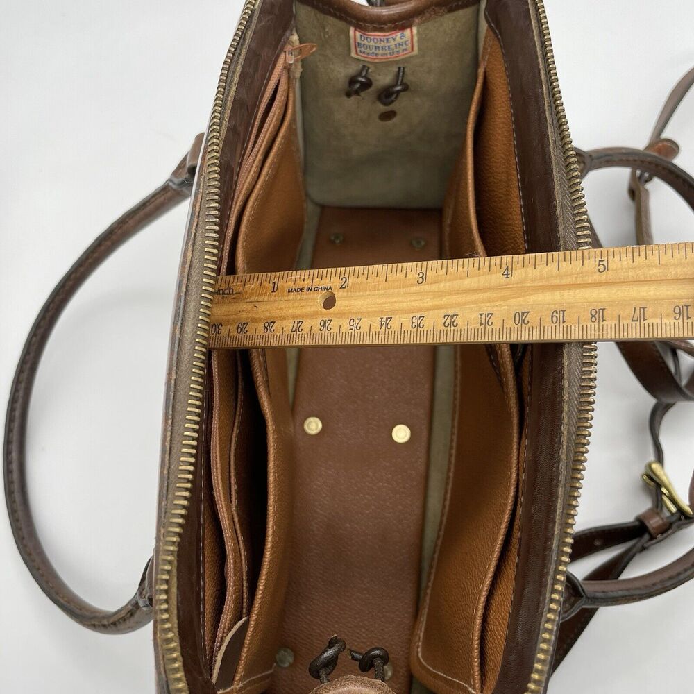 Dooney & Bourke All Weather Leather Boston Satchel Bag Taupe Burnt Cedar Vtg 80s - Picture 14 of 16